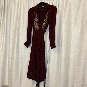 Zara plaid Holiday wrap dress with embroidery
